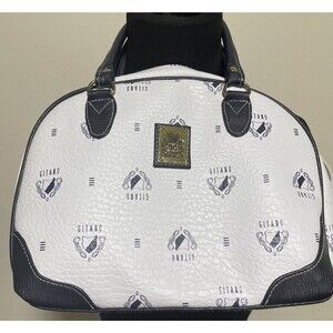 Vtg Classy 90's Gitano Purse Monogram Black White Hand Bag Double Handles